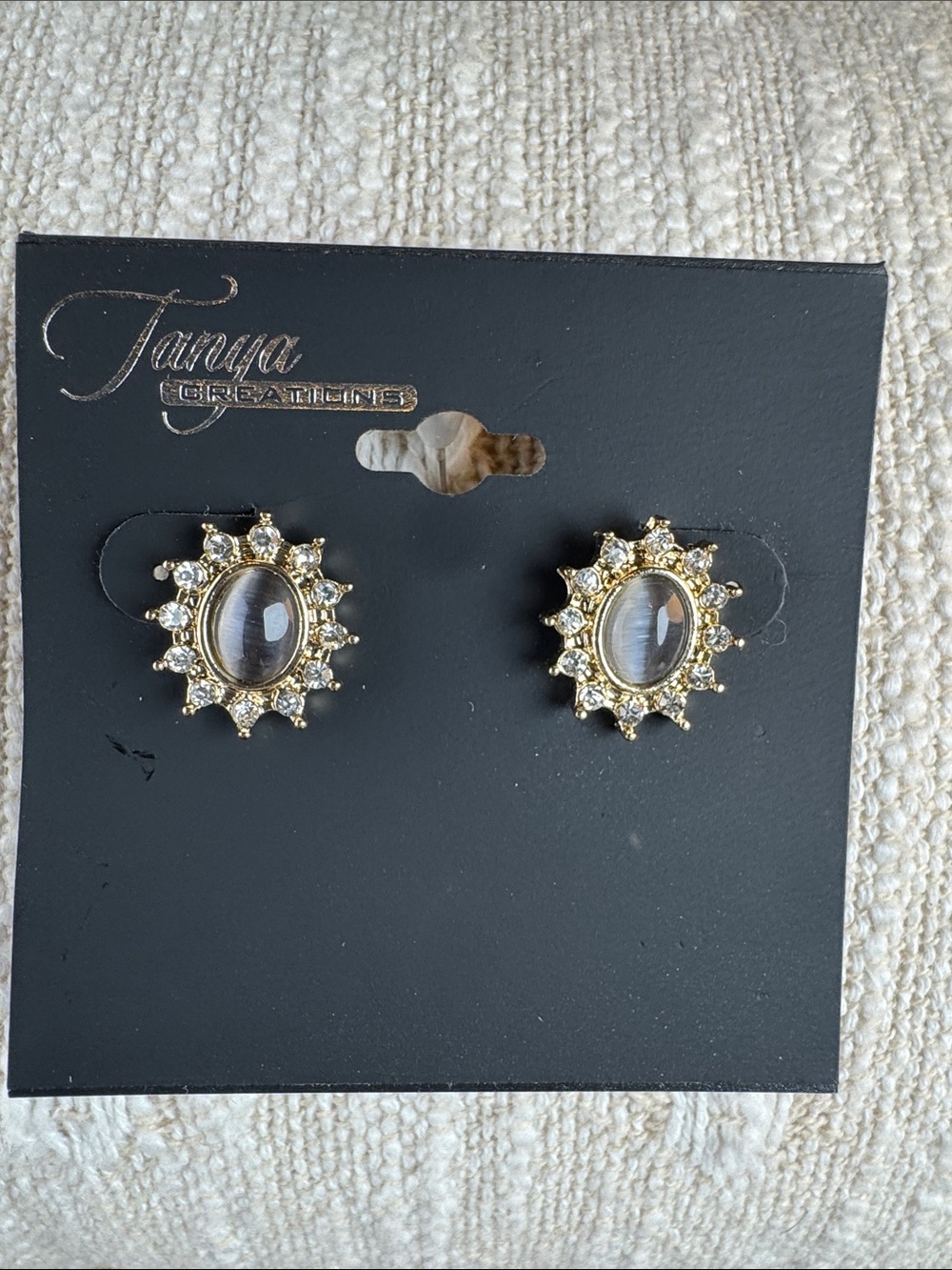 0542-Tanya‎ Creations Gold Crystal Sunburst Stud Earrings - Clear